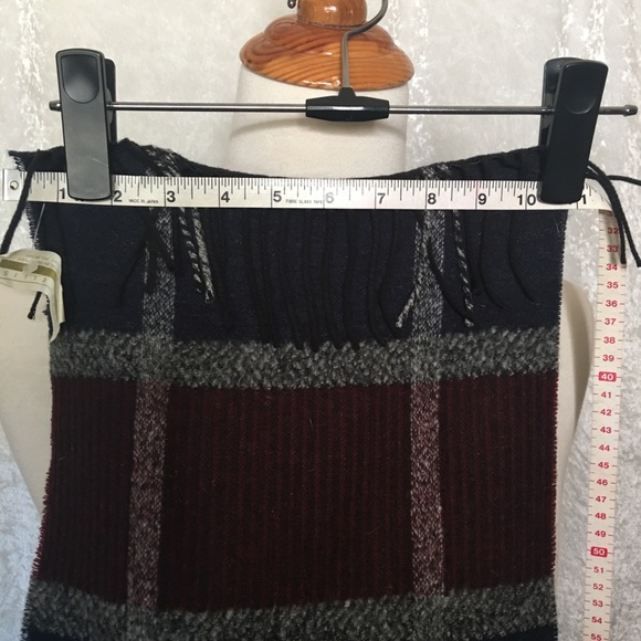 Perry Ellis Unisex Plaid Scarf black burgundy gray with Fringe OS - Picture 4 of 7